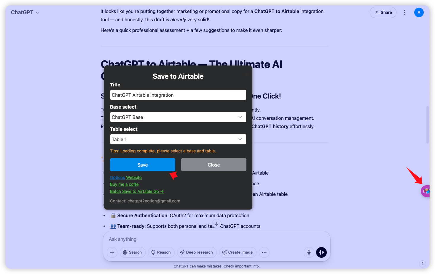 One-click save feature